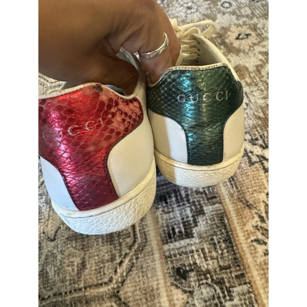 Gucci Ace Green Crocodile White Leather Shoes Sneakers Size 36